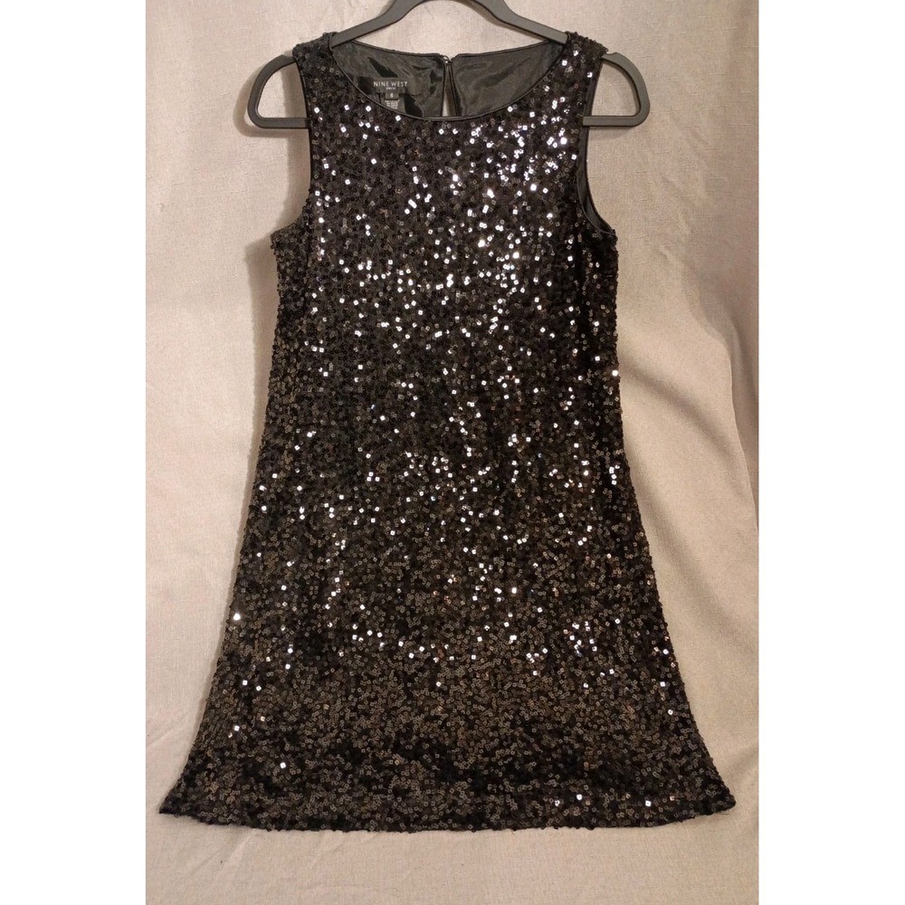 Nine West‎ Sleeveless Evening/ Cocktail Black Sequin Dress Size 6
